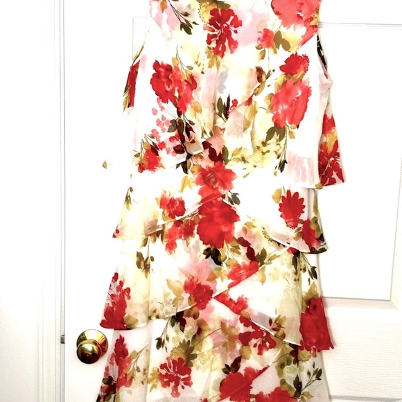 S.L. FASHIONS DRESS WITH SHADES OF CORAL AND PINK. LINED WITH WHITE. SZ 12 - Picture 3 of 10